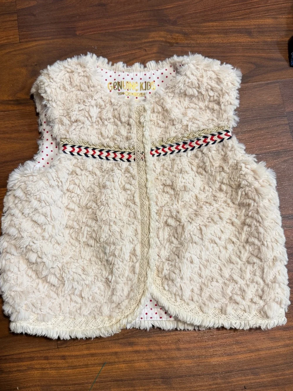 OshKosh B'gosh Cream Faux-Fur Vest with Braided Accent
